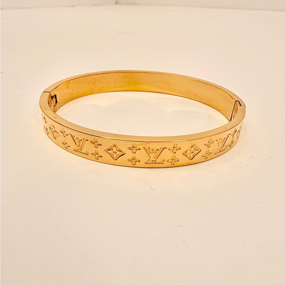 Louis Vuitton Gold Monogram Slim Engraved Bangle